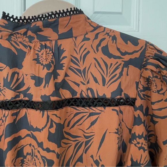 NWT Avec Les Filles Black & Rust Cotton Poplin Floral Belted Maxi Dress - Picture 16 of 16